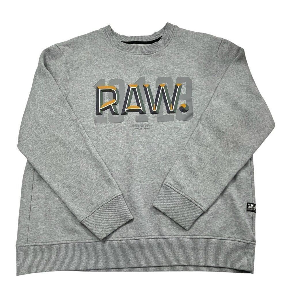 G-Star Raw Men's Large Graphic Fleece Lined Crewneck Sweatshirt Grey Size XXL
